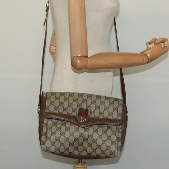 GUCCI GG Supreme Web Sherry Line Bag PVC Beige Gold - Picture 1 of 16